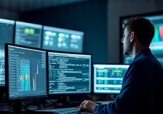 Operatore IT controlla il monitoraggio di rete